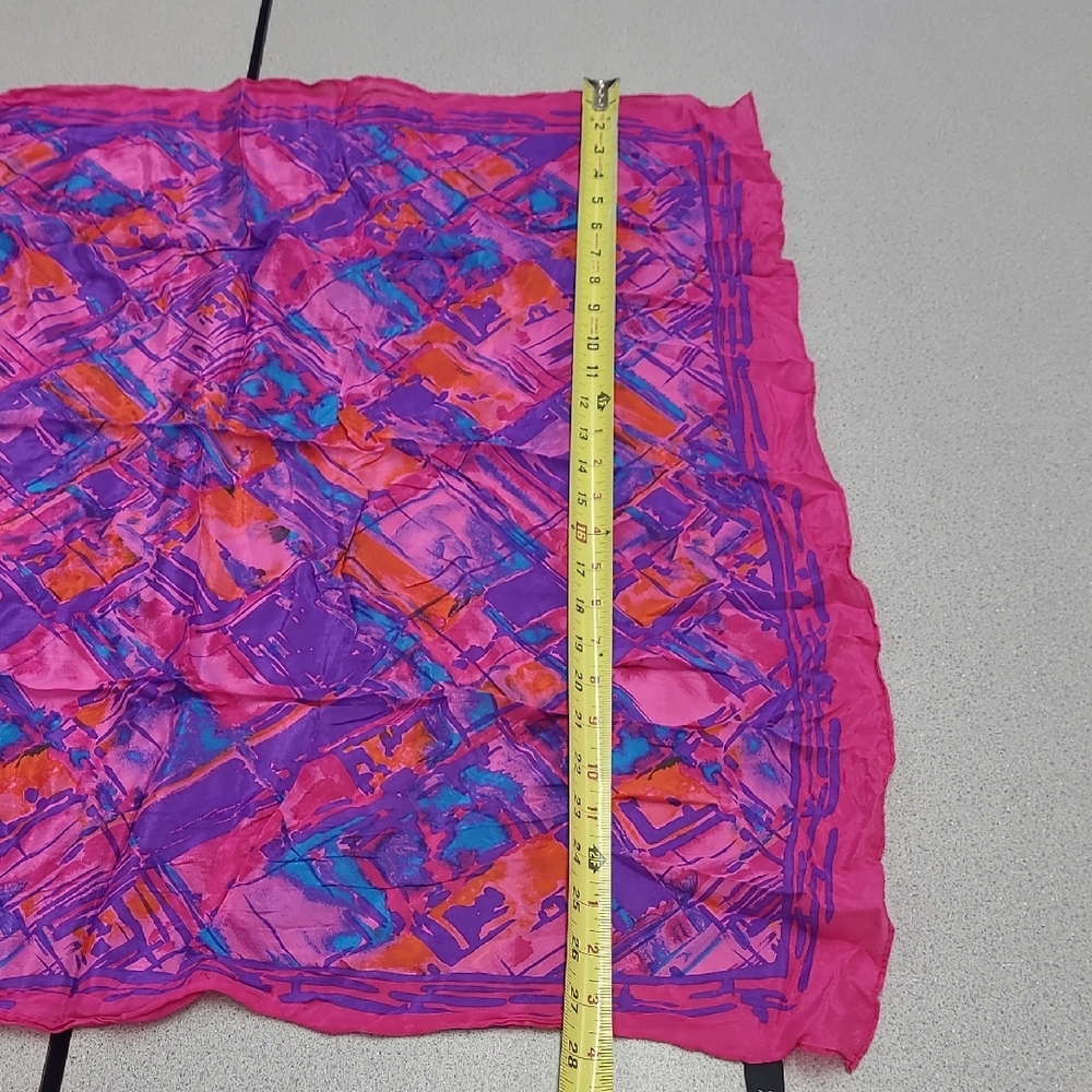 Morgan Taylor Vibrant Pink and Orange Silk Scarf OS - Picture 4 of 6